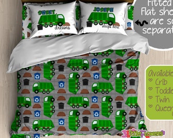 Garbage Truck Custom Comforter/Duvet - Kids Comforter - Kids Duvet - Customized Children Bedding - Kids Pillowcase - Recycle Truck Bedroom