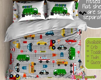 Traffic Jam Custom Comforter/Duvet - Kids Comforter - Kids Duvet - Customized Children Bedding - Kids Pillowcase - Garbage Truck Room Decor