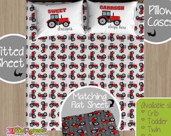 Tractor Custom Fitted and Flat Sheets - Kids Bed Sheets - Customized Children Bedding - Kids Pillowcase - Tractor Bedroom Decor - Farmer Set