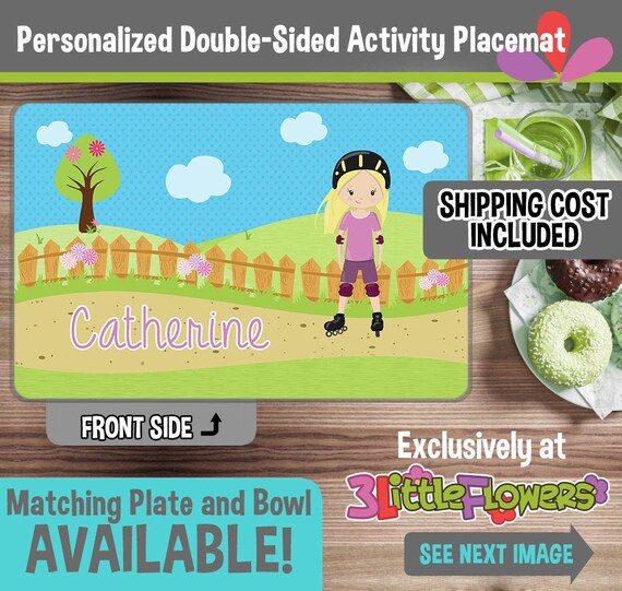 Personalized Rollerskater Girl Placemat Personalized placemat for