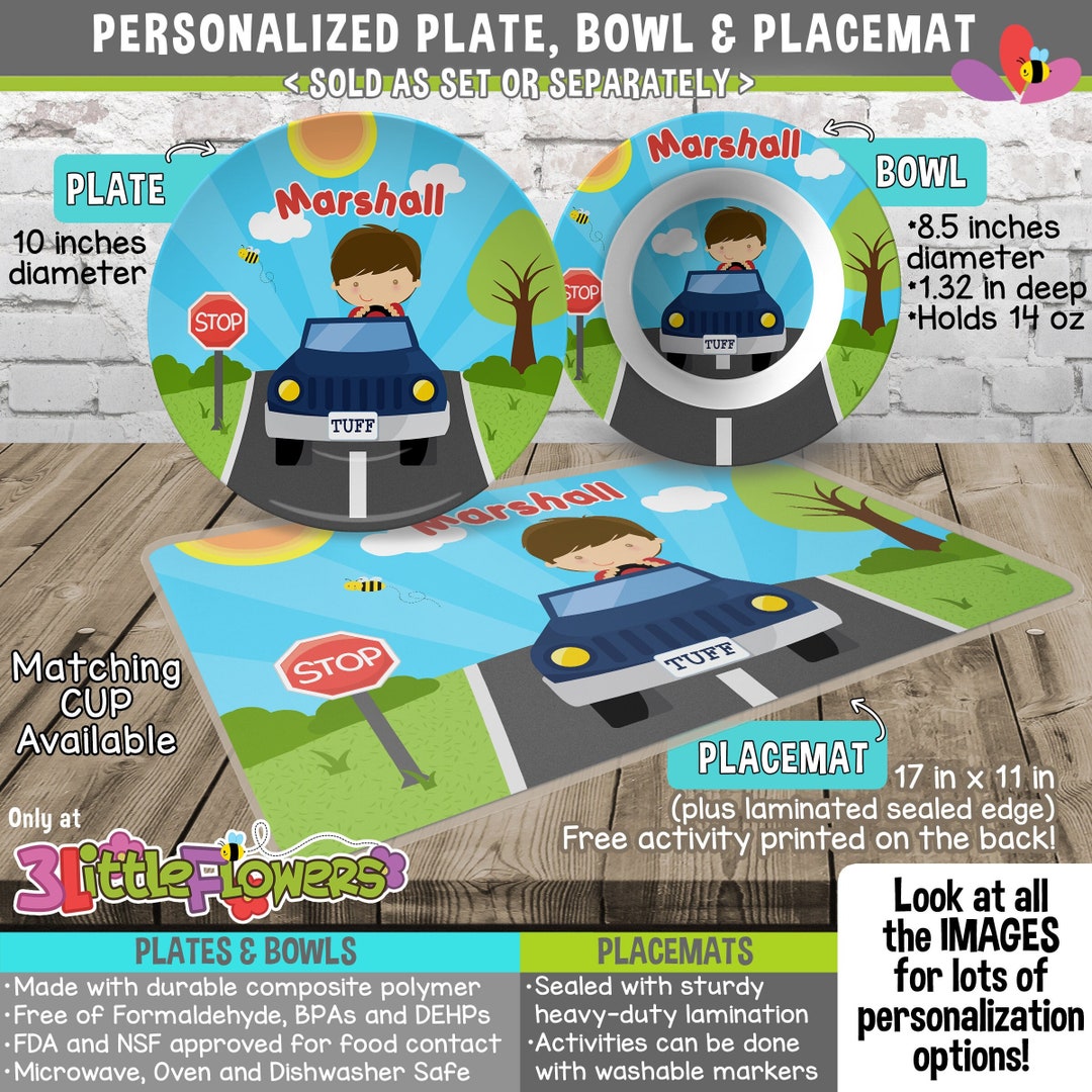 Driver Boy Plate and Bowl Set - Personalized Plastic Children Plate ...
