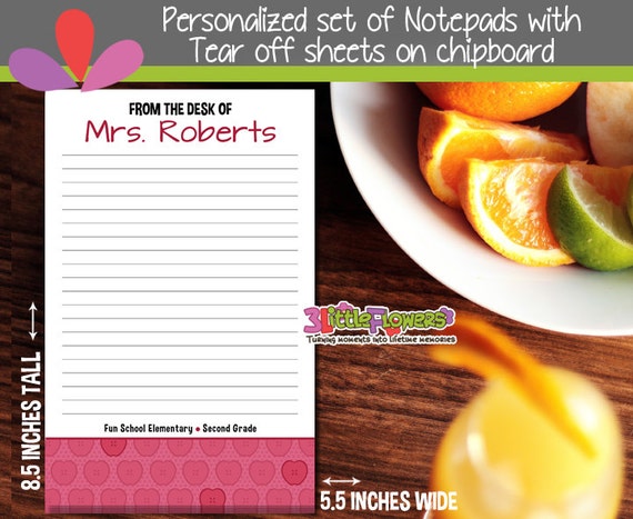 Teacher Notepad - Pink Apples Notepad - Personalized Notepad - Teacher Personalized Stationery - Gift for teacher - 50 Sheets Notepad Il_570xn