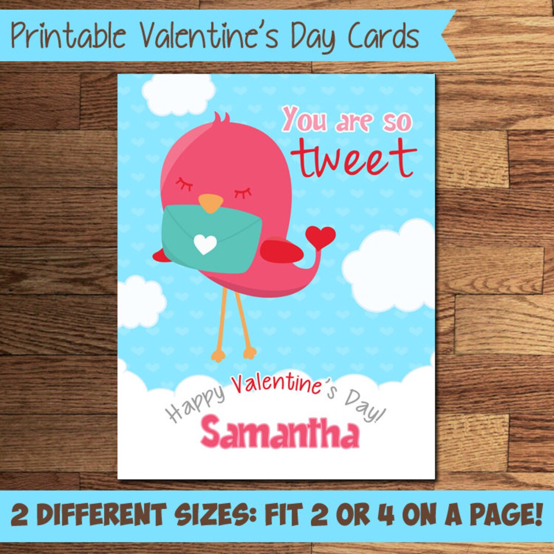 Bird Valentine PRINTABLE Cards Personalized Valentines Cards for Kids ...