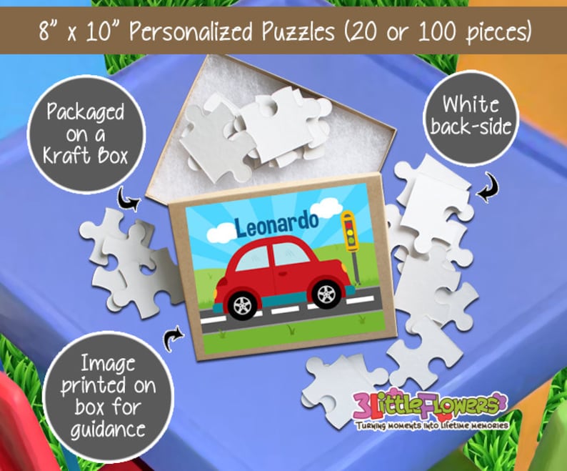 Personalized 8 x 10 Puzzle Personalized Children Puzzle Personalized Name Puzzle Personalized Car Puzzle 20 pieces Puzzle