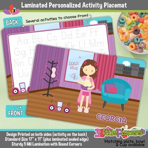 Personalized Slumber Party Placemat - Personalized placemat for kids - Laminated Custom Double-sided - Activity Placemat for Children