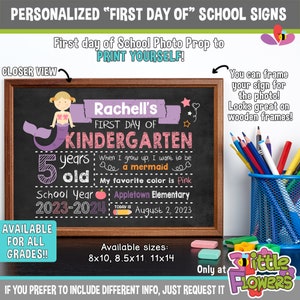 Mermaid First Day of School Sign Printable First Day of School Chalkboard Sign First of ANY GRADE sign Custom Back to School Sign image 2