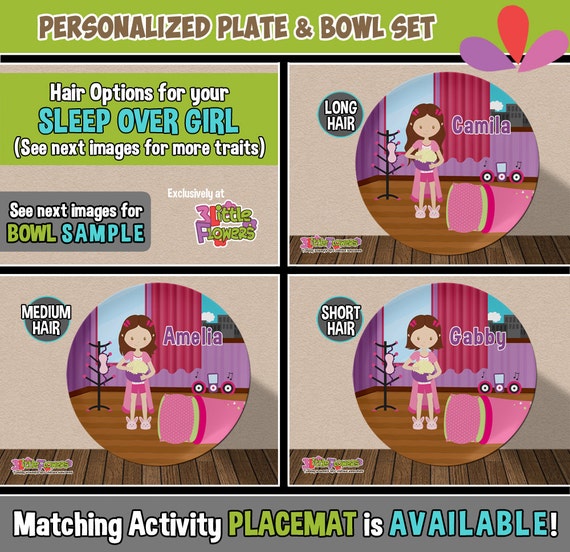 Sleepover Plate and Bowl Set Personalized Plastic Children Plate