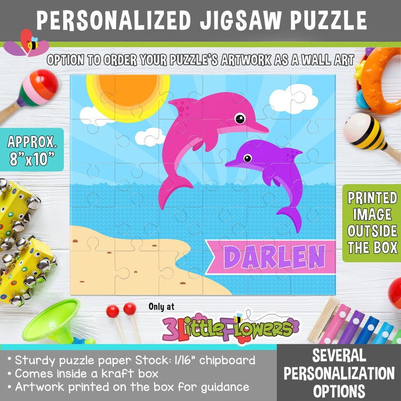 Purple Dolphin Puzzle Personalized 8 x 10 Puzzle Personalized Name Puzzle Personalized Children Puzzle 30 pieces puzzle image 1