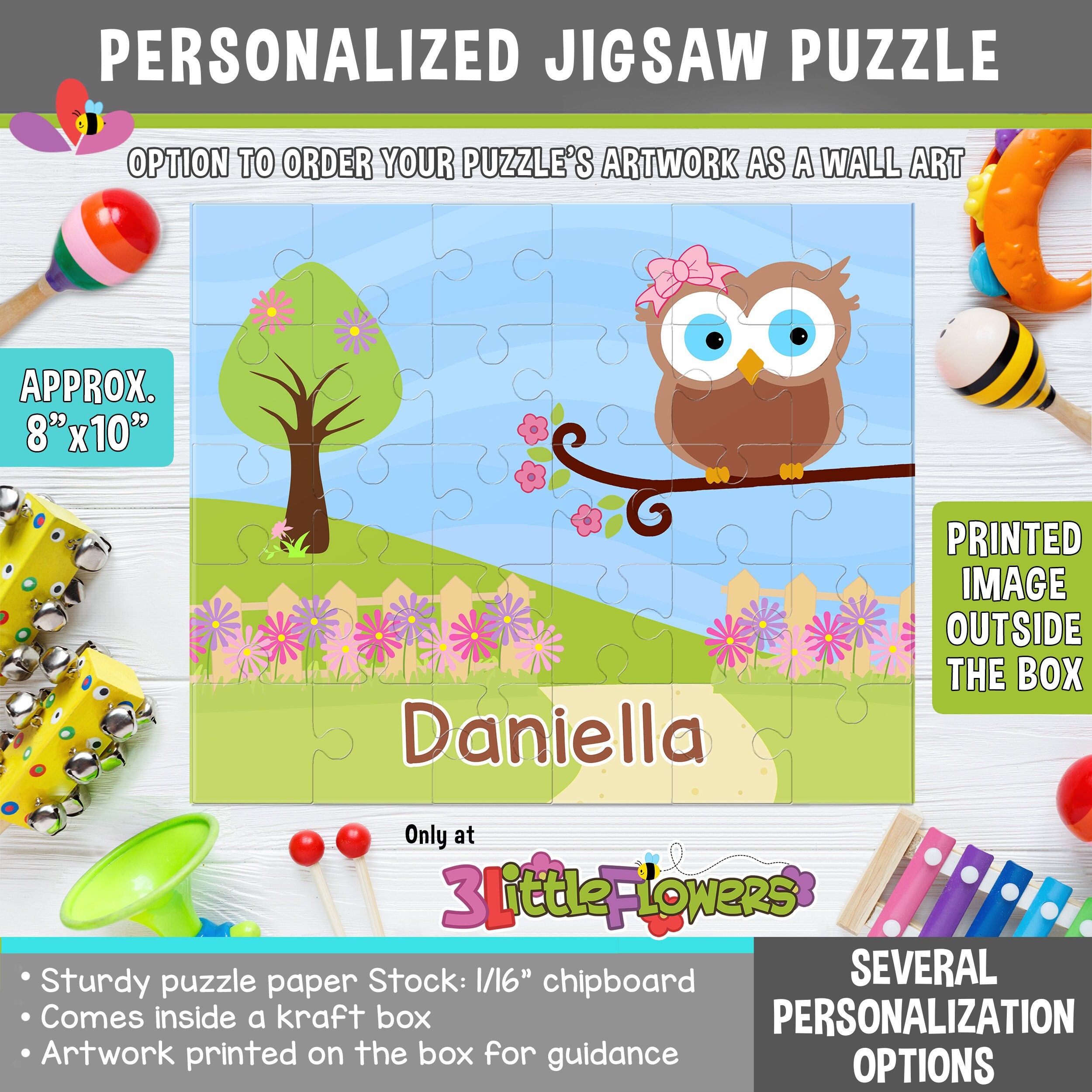 Personalized Owl Puzzle - Personalized 8" x 10" Puzzle - Personalized Name Puzzle - Person