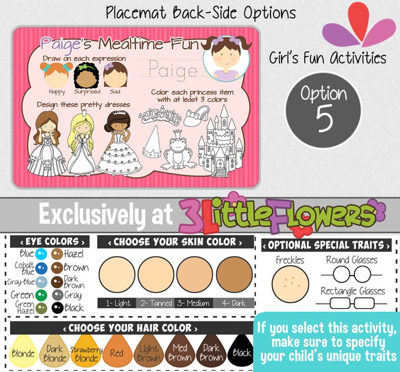 Personalized Drummer Girl Placemat Activity Placemat for Children Personalized placemat for kids Laminated Custom Double-sided