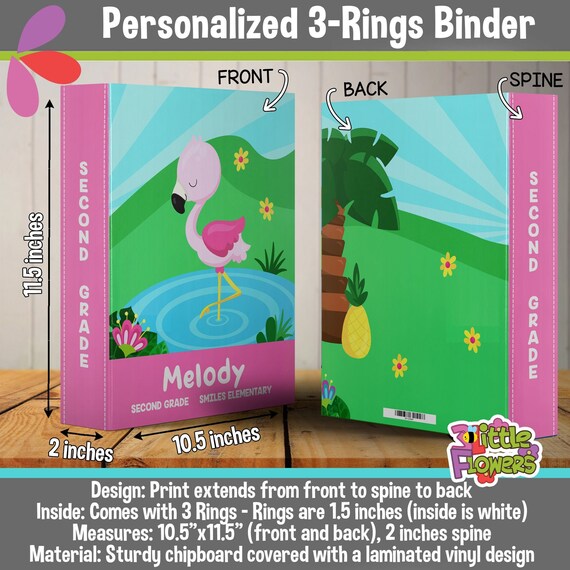 Personalized Flamingo Binder - Personalized 3 Ring Binder 2 inches - Personalized School Supplies for Kids - Custom Gift for Back to School Il_570xn