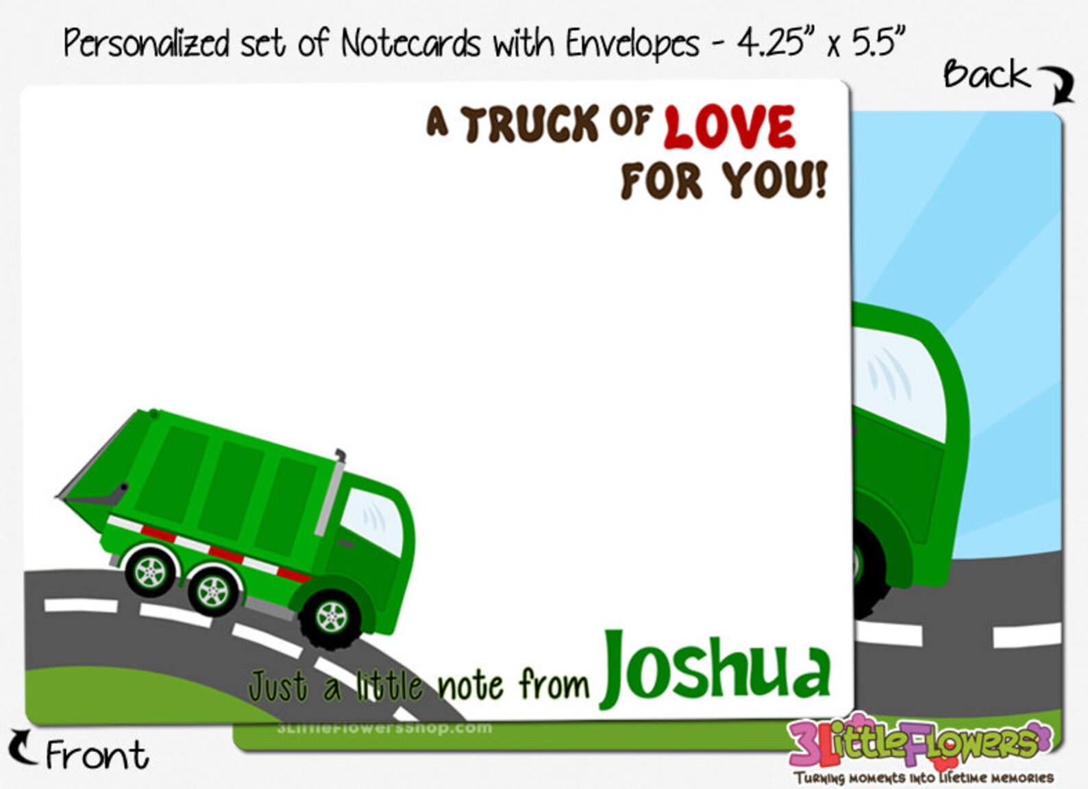 Garbage Truck Note Cards Set of Personalized Note Cards Etsy