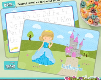 Personalized Princess Placemat - Personalized placemat for kids - Laminated Custom Double-sided placemat - Activity Placemat for Children