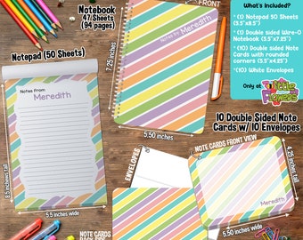 Stripes Pattern Personalized Stationery Set - Personalized Children Stationery - Gift for Girls - Rainbow Stationery - Rainbow Writing Set