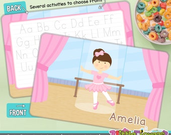 Personalized Ballerina Placemat - Personalized placemat for kids - Laminated Custom Double-sided placemat - Activity Placemat for Children