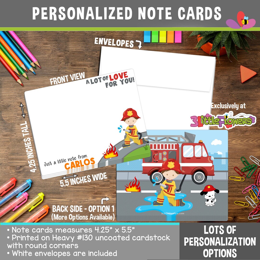 Fireman Note Cards - Set of Personalized Note Cards - 4.25” X 5.5 ...
