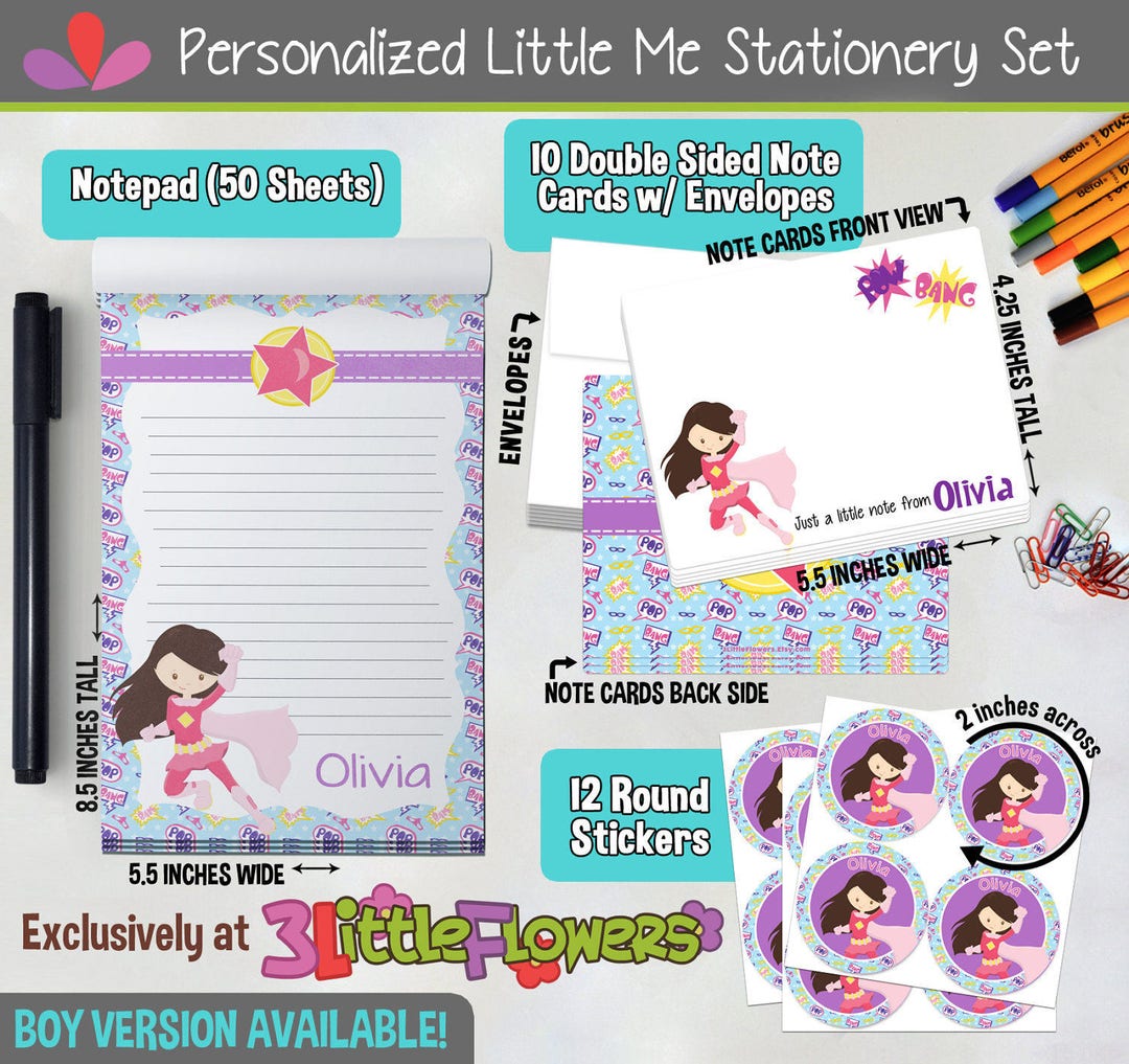 Superhero Personalized Stationery Set Personalized Children Stationery
