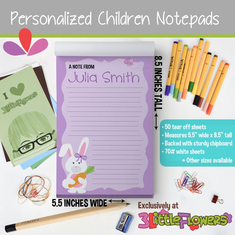 Personalized Children Stationery Personalized Bunny Notepad Gift for Girls Custom Notepad 50 Sheets Notepad Personalized Notepad