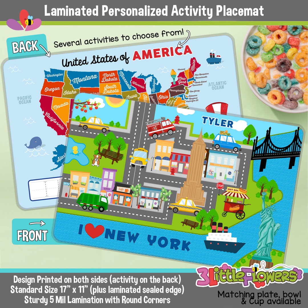 New York Placemat United States Map Placemat Personalized Placemat for