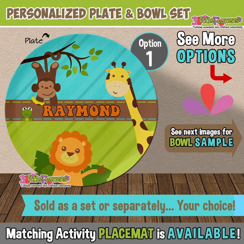 Jungle Plate and Bowl Set Personalized Plastic Children Etsy