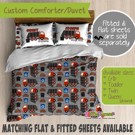 Garbage Truck Custom Comforter/Duvet - Kids Comforter - Kids Duvet - Customized Children Bedding - Kids Pillowcase - Recycle Truck Bedroom Il_570xn
