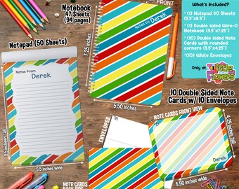 Stripes Pattern Personalized Stationery Set - Personalized Children Stationery - Gift for Boys and Girls - Rainbow Writing Stationery Set
