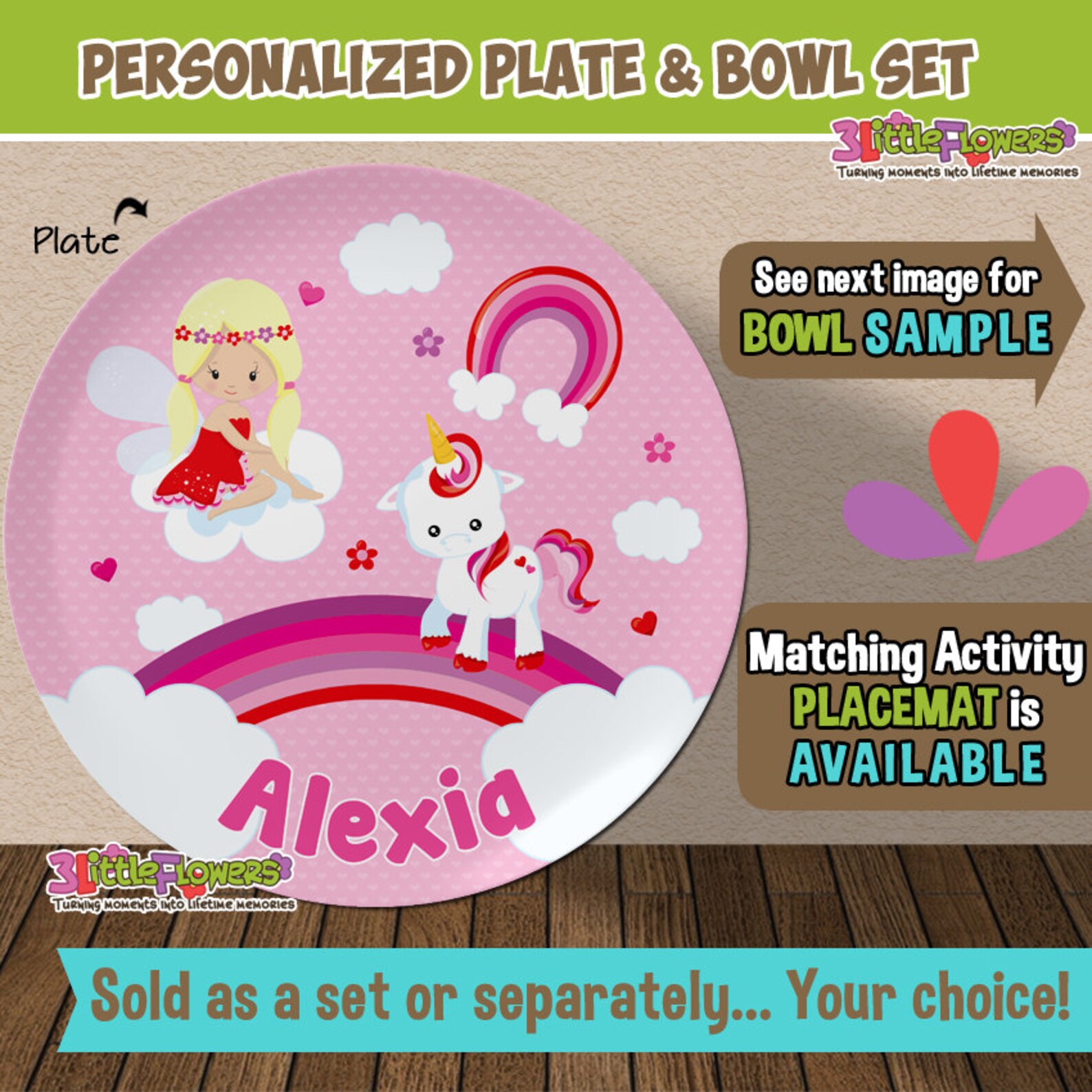 Unicorn Plate and Bowl Set Personalized Plastic Children Etsy