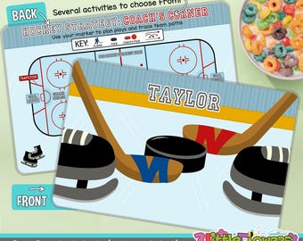 Personalized Hockey Players Placemat - Personalized placemat for children - Laminated Custom Double-sided placemat - Kids Activity Placemat