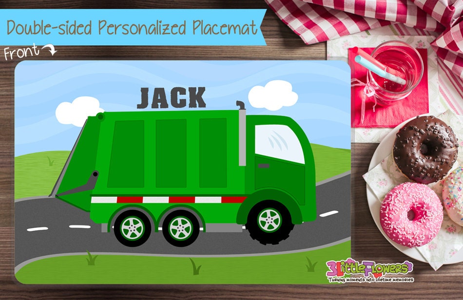 Garbage Truck Placemat - Personalized placemat for kids - Laminated C…