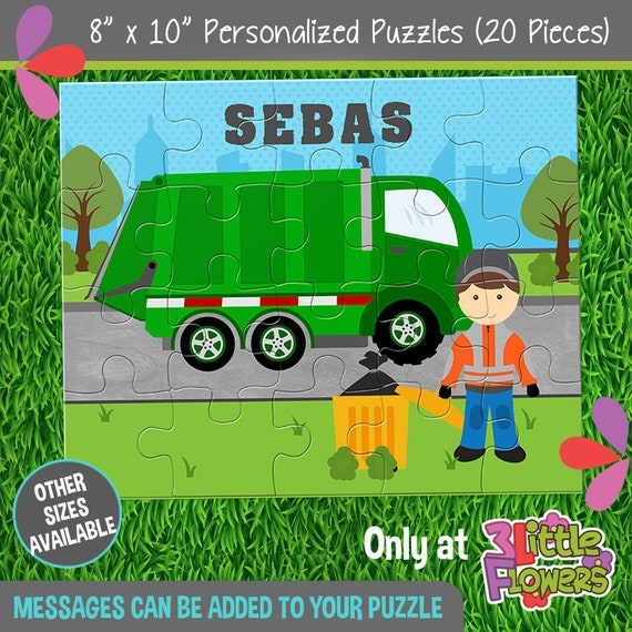 Personalized 8 x 10 Puzzle 20 pieces puzzle Personalized Children Puzzle Personalized Garbage Truck Puzzle Personalized Name Puzzle