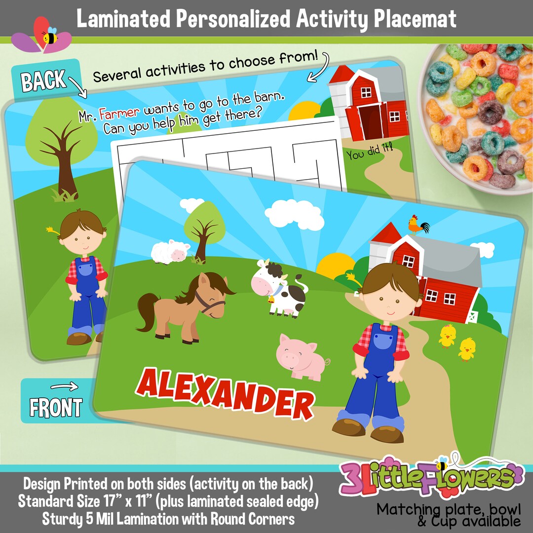 Personalized Farmer Boy Placemat - Personalized Placemat for Kids ...