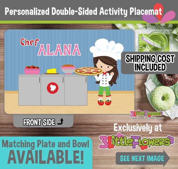 Personalized placemat for kids Personalized Pizza Girl Placemat Activity Placemat for Children Laminated Custom Double-sided placemat