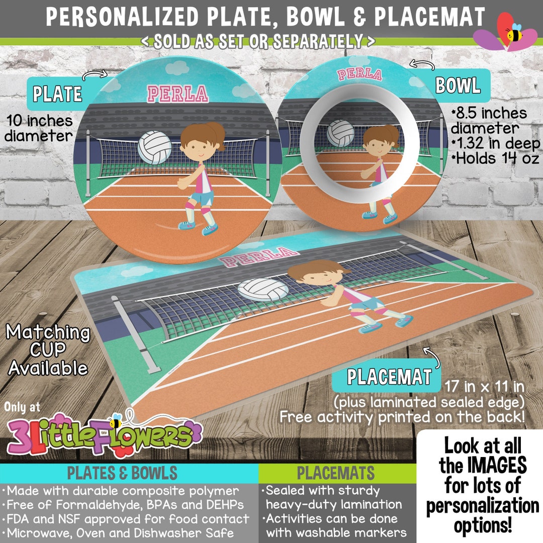 Volleyball Player Plate and Bowl Set Personalized Plastic Children