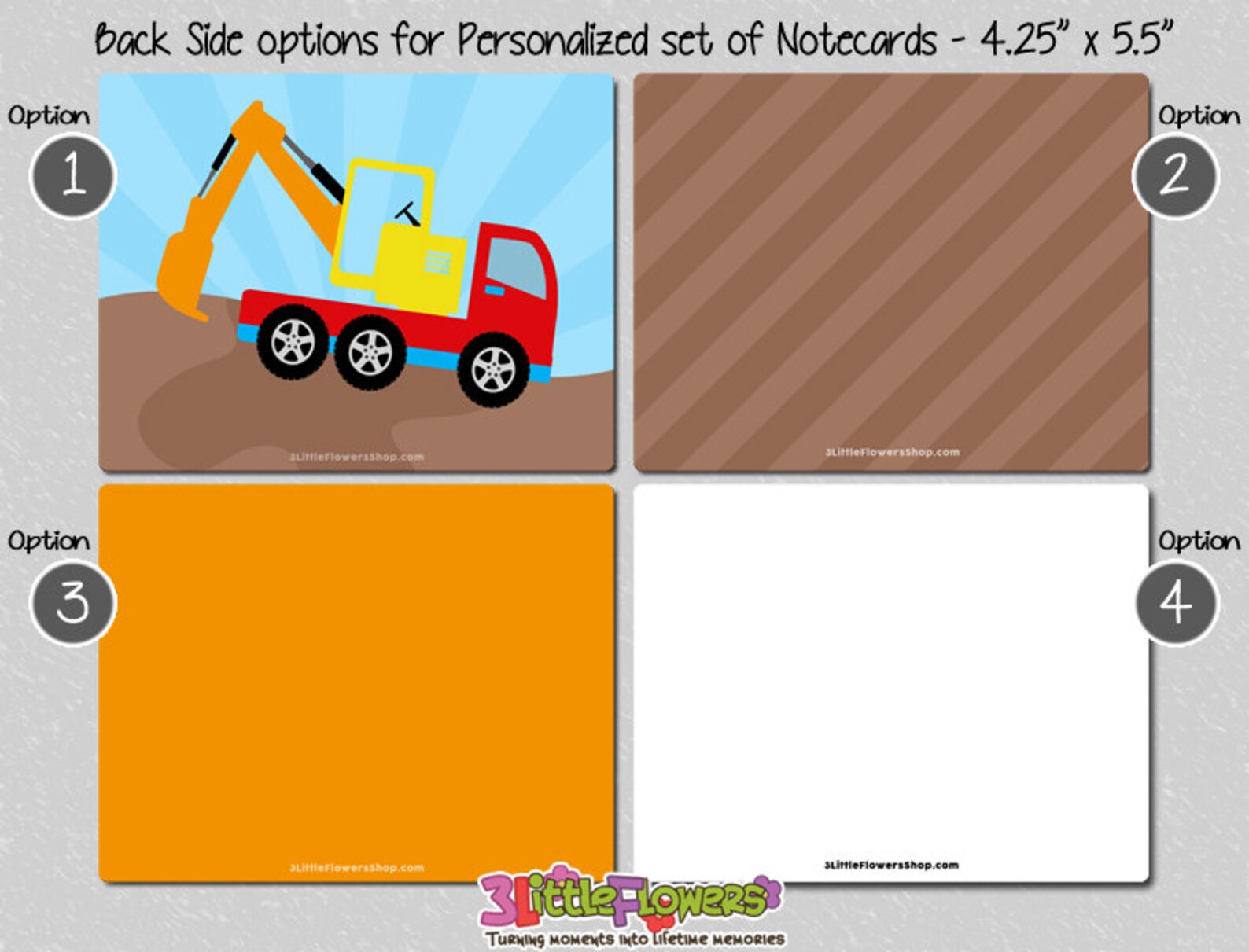 Digger Truck Note Cards Set of Personalized Note Cards Etsy