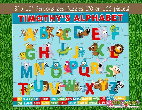 Animal Alphabet Puzzle - Personalized 8 x 10" Puzzle - Personalized Name Puzzle - Personalized Children Puzzle - 20 pieces puzzle - Alphabet Il_570xn