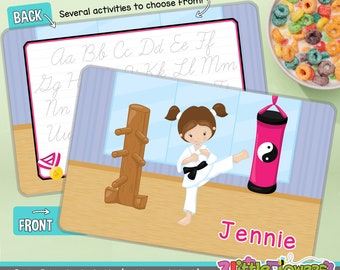 Personalized Karate Girl Placemat - Personalized placemat for kids - Laminated Custom Double-sided placemat - Activity Placemat for Children