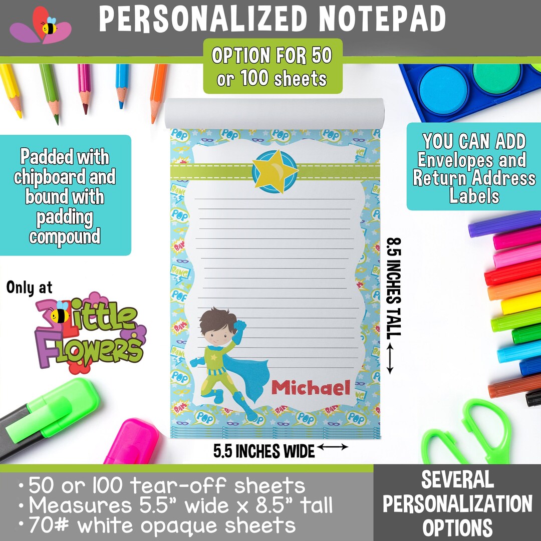 Superhero Boy Notepad - Personalized Notepad - Personalized Children ...