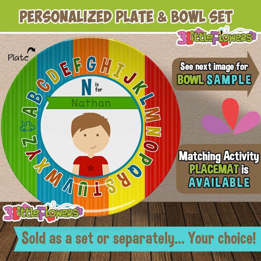 Alphabet Little Boy Plate and Bowl Set Personalized Plastic - Etsy