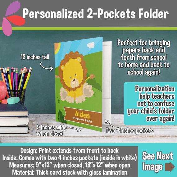 Personalized Lion Folder - Personalized 2 Pockets Folder - Personalized School Supplies for Kids - Custom Gift for Back to School Il_570xn