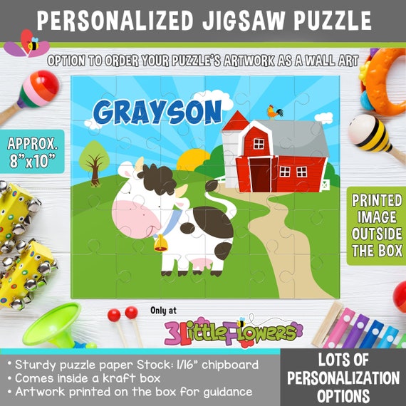 Cow Puzzle - Personalized 8 x 10 Puzzle - Personalized Name Puzzle -  Personalized Children Puzzle - 30 pieces Puzzle - Farm Party Gift