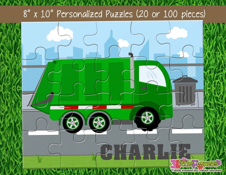 Personalized 8 x 10 Puzzle 20 pieces puzzle Personalized Children Puzzle Personalized Garbage Truck Puzzle Personalized Name Puzzle