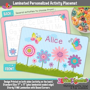 Personalized Spring Placemat - Personalized placemat for kids - Laminated Custom Double-sided placemat - Activity Placemat for Children