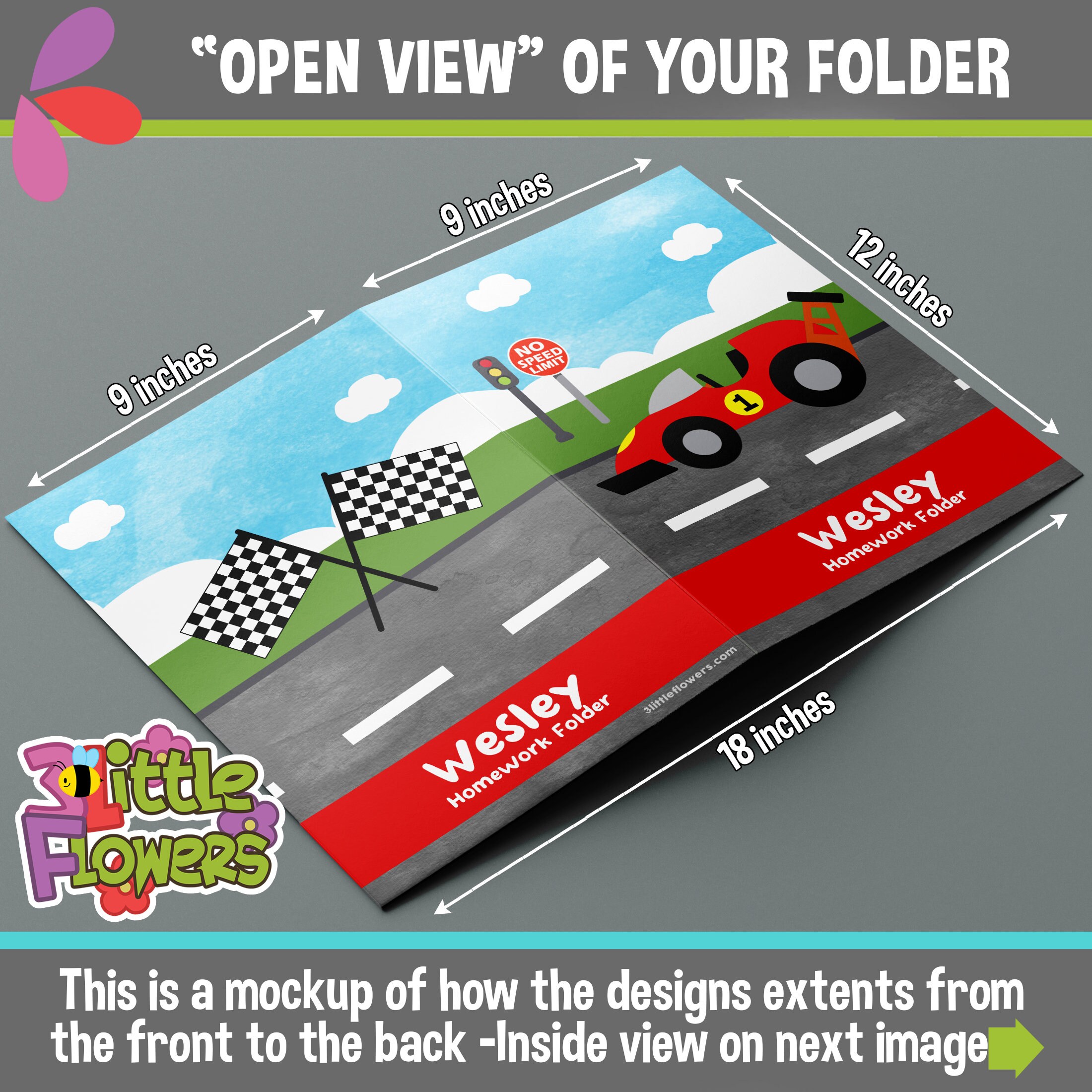 Cartoon Folder Racing Personalized Race Car Folder - Personalized 2 Pockets Folder ...