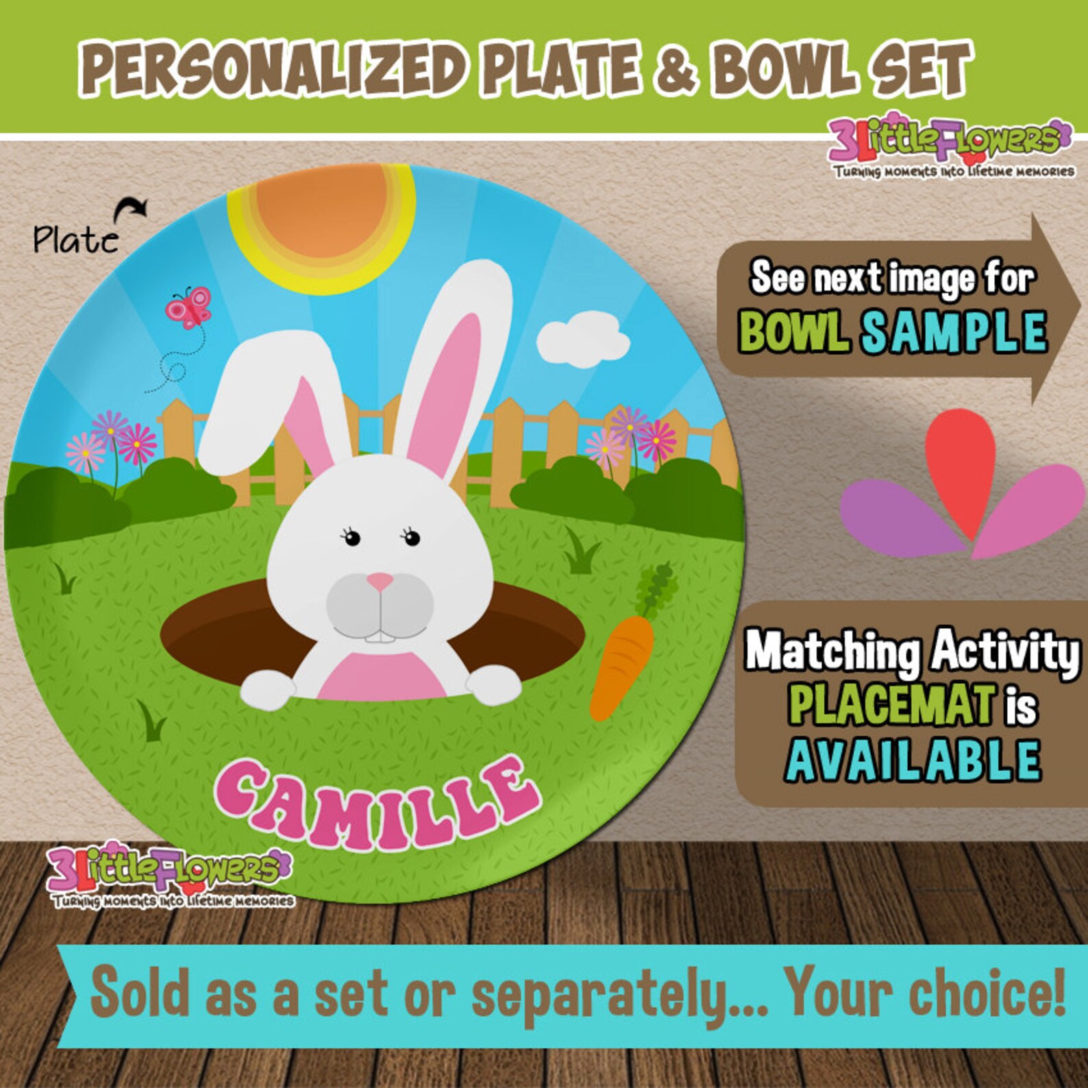 Bunny Plate and Bowl Set Personalized Plastic Children Plate Etsy