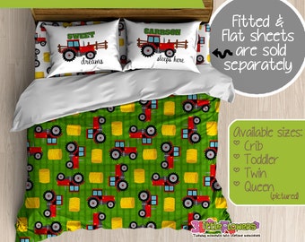 Tractor Custom Comforter/Duvet - Kids Comforter - Kids Duvet - Customized Children Bedding - Kids Pillowcase - Tractor Bedroom - Farm Boy