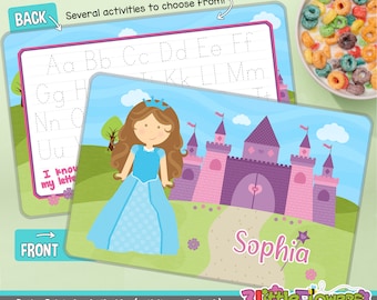 Personalized Princess Placemat - Personalized placemat for kids - Laminated Custom Double-sided placemat - Activity Placemat for Children