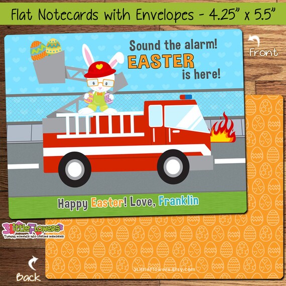 Fire Truck Easter Cards - Personalized Easter Cards for Kids - Classroom Easter - Children Easter Cards - Personalized Kids Easter Cards Il_570xn