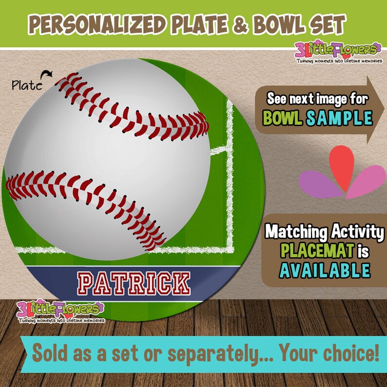 Baseball Plate and Bowl Set Player Plate and Bowl Sports Party Kids Sports Plate Personalized Plastic Children Plate Cereal Bowl