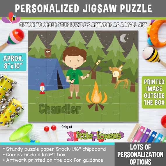 Puzzle de camping garçon Puzzle personnalisé 8 x 10 Puzzle de nom