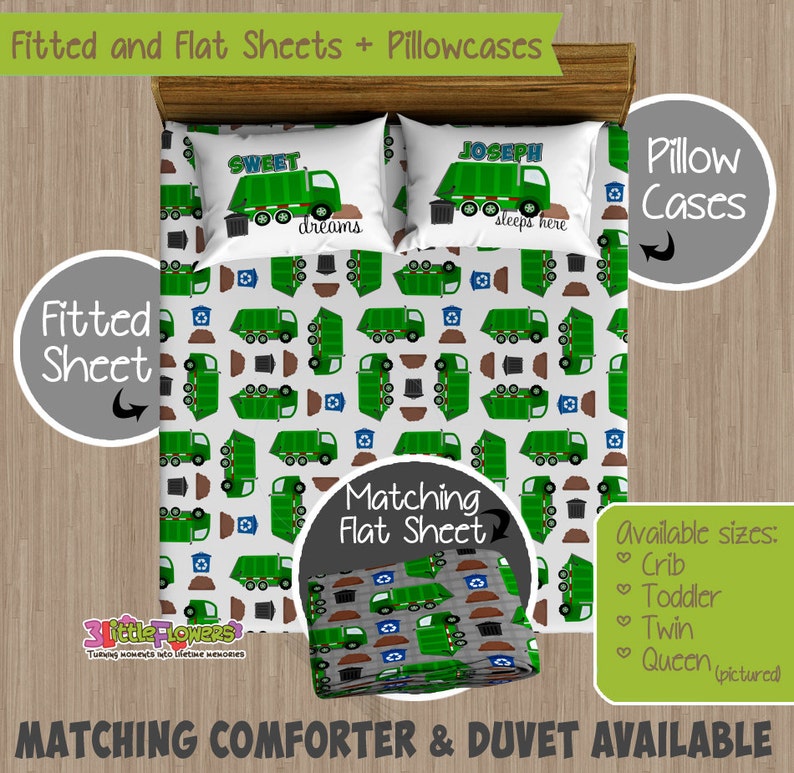 Garbage Truck Custom Fitted and Flat Sheets Kids Bed Sheets Etsy